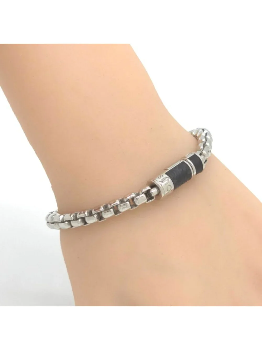 Louis Vuitton Bracelet Chain Monogram 16.8 Eclipse Canvas Silver Color Metal